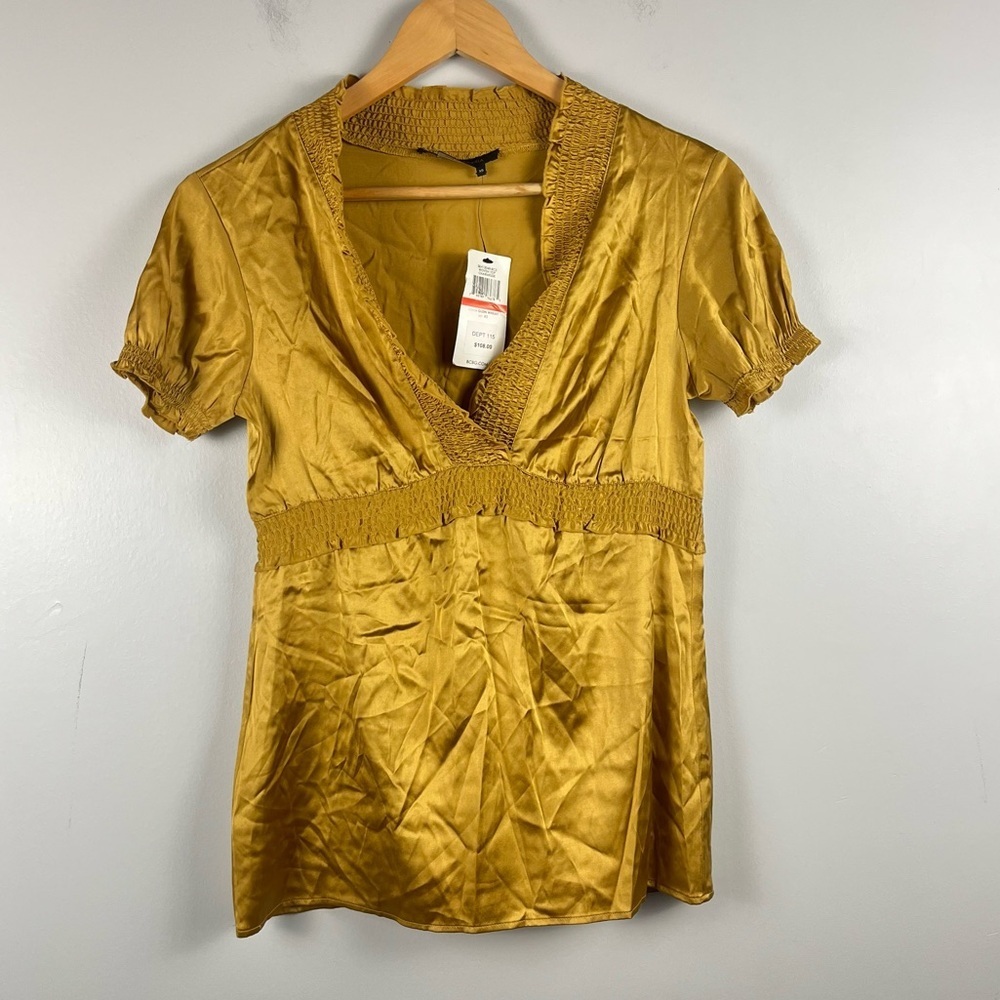 NEW Y2K BCBGMaxazria golden wheat silk blouse size XS